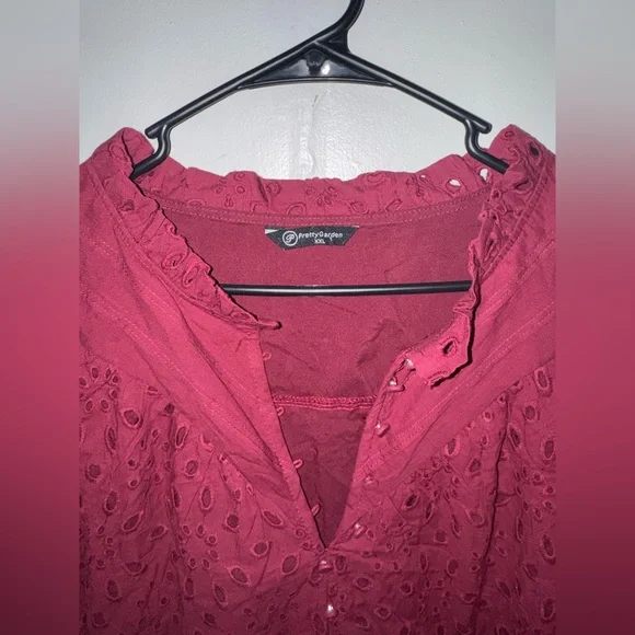 Pretty Garden Lantern Sleeve V Neck Button Lace Embroidered Blouse Sz XXL - Picture 4 of 5